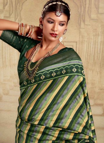 Green color Print Tussar Silk Trendy Saree