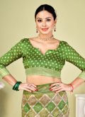 Green color Printed Tussar Silk Trendy Saree - 1