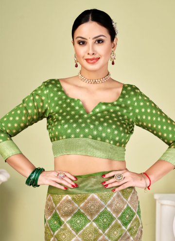Green color Printed Tussar Silk Trendy Saree
