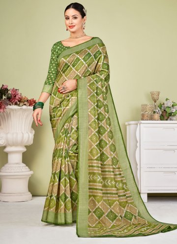 Green color Printed Tussar Silk Trendy Saree