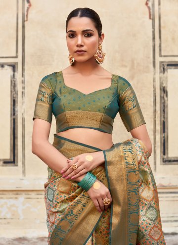 Green color Pure Silk Contemporary Saree with Woven