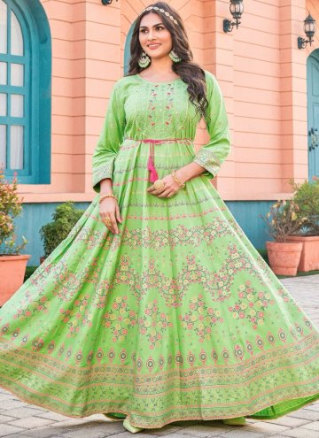Green color Rayon Gown with Embroidered