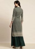 Green color Rayon Palazzo Suit with Embroidered - 1