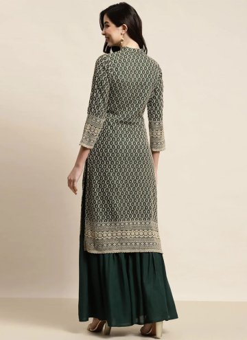Green color Rayon Palazzo Suit with Embroidered