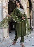 Green color Rayon Salwar Suit with Embroidered - 2