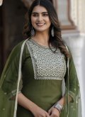 Green color Rayon Salwar Suit with Embroidered - 3