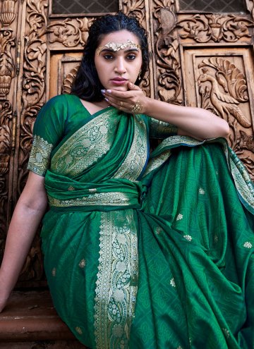 Green color Satin Silk Trendy Saree with Woven