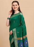 Green color Sequins Work Banglori Silk Trendy Saree - 1