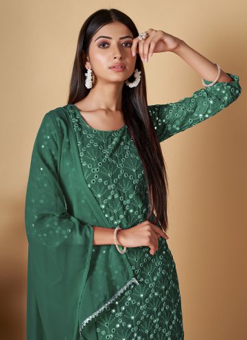 Green color Sequins Work Georgette Palazzo Suit
