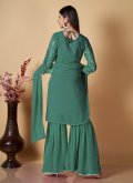 Green color Sequins Work Georgette Palazzo Suit - 2
