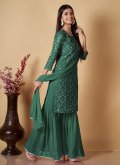 Green color Sequins Work Georgette Palazzo Suit - 3