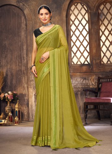 Green color Sequins Work Shimmer Trendy Saree