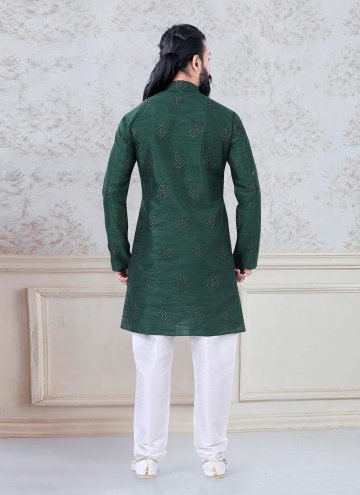 Green color Sequins Work Silk Kurta Pyjama