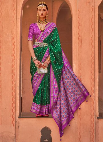 Green color Silk Casual Saree with Patola Print