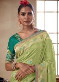 Green color Silk Classic Designer Saree with Embroidered - 1