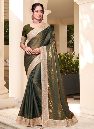 Green color Silk Classic Designer Saree with Embroidered