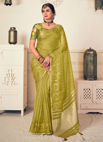 Green color Silk Classic Designer Saree with Embro
