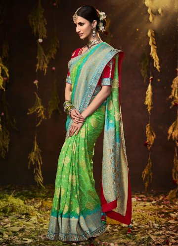 Green color Silk Contemporary Saree with Bandhej P