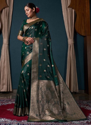 Green color Silk Contemporary Saree with Designer