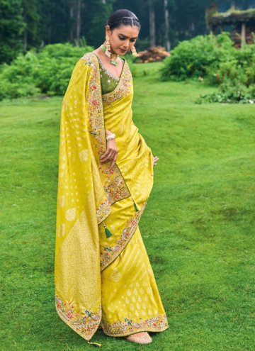 Green color Silk Contemporary Saree with Embroidered