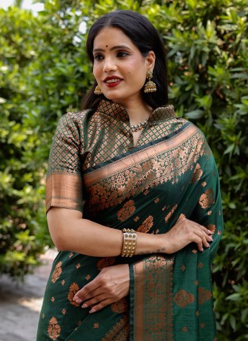 Green color Silk Contemporary Saree with Woven
