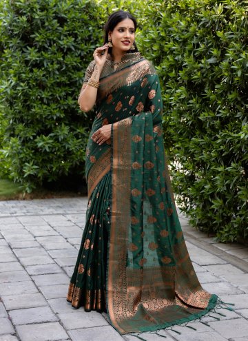 Green color Silk Contemporary Saree with Woven