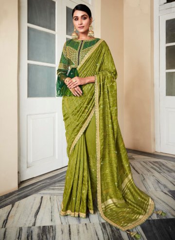 Green color Silk Designer Saree with Border