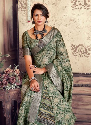 Green color Silk Designer Saree with Gota Work