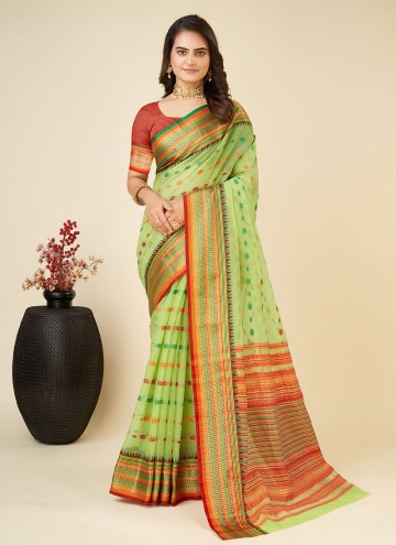 Green color Silk Designer Saree with Woven