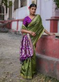 Green color Silk Designer Saree with Woven - 3