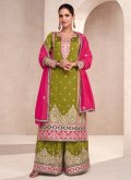 Green color Silk Palazzo Suit with Embroidered - 2
