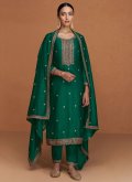 Green color Silk Salwar Suit with Embroidered - 2