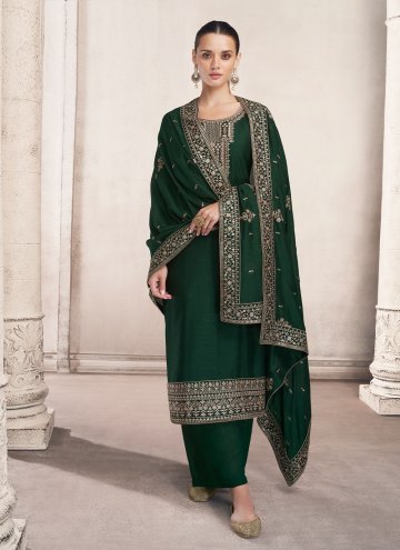 Green color Silk Trendy Salwar Kameez with Embroid