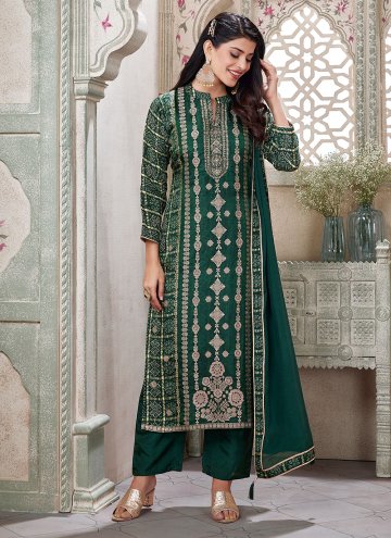 Green color Silk Trendy Salwar Suit with Embroider