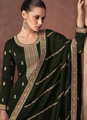 Green color Silk Trendy Salwar Suit with Embroidered