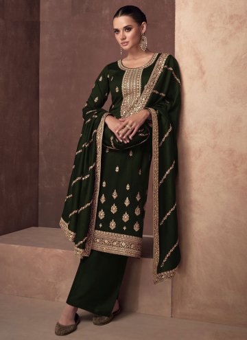 Green color Silk Trendy Salwar Suit with Embroider
