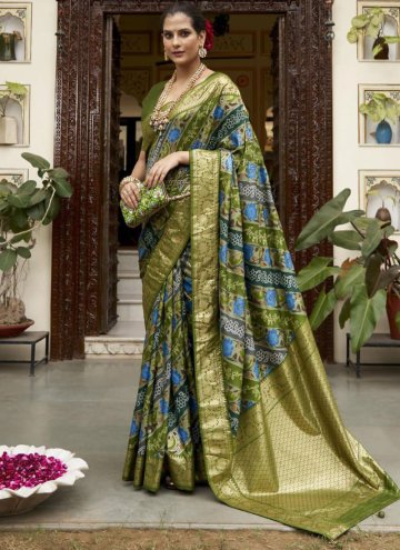 Green color Silk Trendy Saree with Print