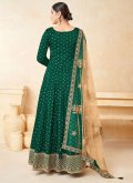 Green color Tafeta Silk Anarkali Salwar Kameez with Embroidered - 1