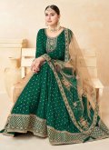Green color Tafeta Silk Anarkali Salwar Kameez with Embroidered - 2