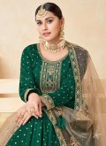 Green color Tafeta Silk Anarkali Salwar Kameez with Embroidered - 3