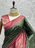 Green color Thread Work Kanjivaram Silk Designer Saree - 1