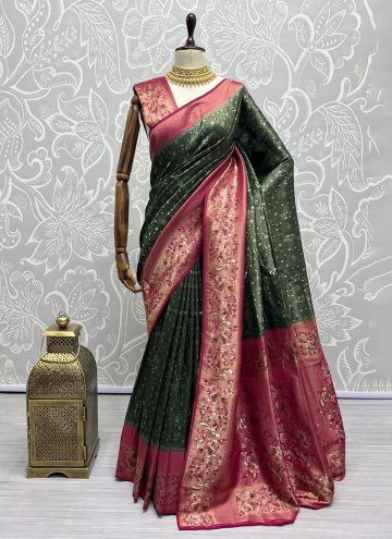 Green color Thread Work Kanjivaram Silk Designer S