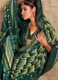 Green color Tussar Silk Classic Designer Saree with Print - 1