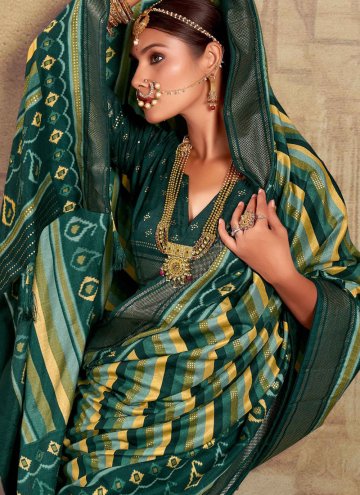 Green color Tussar Silk Classic Designer Saree with Print