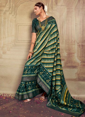 Green color Tussar Silk Classic Designer Saree with Print
