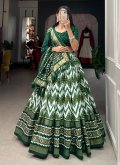 Green color Tussar Silk Lehenga Choli with Foil Print - 2