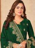 Green color Velvet Straight Salwar Suit with Diamond Work - 1