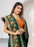 Green color Vichitra Silk Designer Saree with Embroidered - 1
