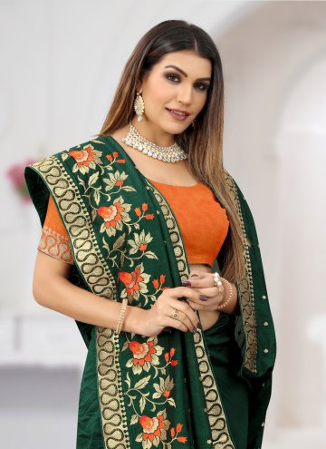 Green color Vichitra Silk Designer Saree with Embroidered