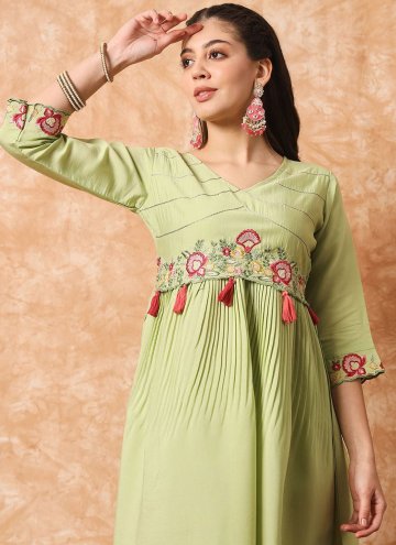 Green color Viscose Trendy Salwar Kameez with Embroidered